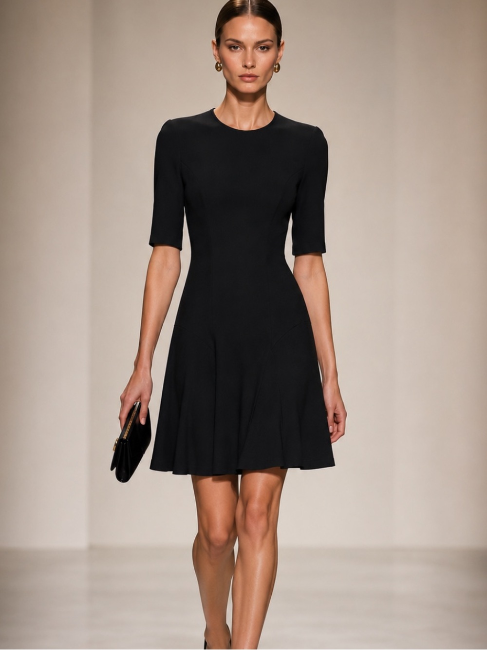 Michael kors collection made in Italy black fit & flare stretch dress sz 2
